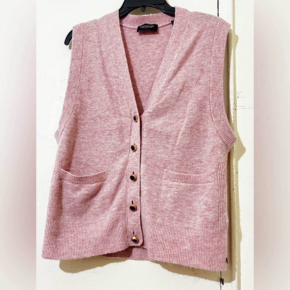 Scotch & Soda Pink V-Neck Button Front Sweater Vest